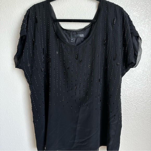 Eileen Fisher Beaded Silk Crepe De Chine Striped Scoop Neck Sz XL DEFECTS - Picture 1 of 12